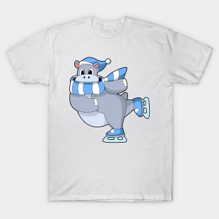 Hippo at Ice skating with Ice skates T-Shirt